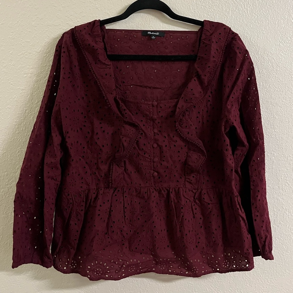 Madewell Burgundy Red Ruffled Blouse - Picture 1 of 3